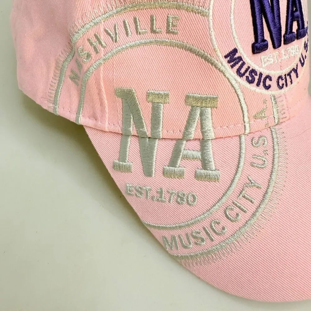 Nashville Music City USA Pink Hat Cap Adjustable Hook & Loop Strap OSFA